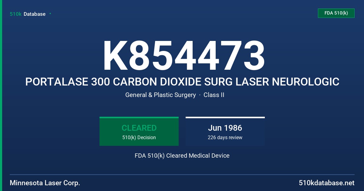 K854473 PORTALASE 300 CARBON DIOXIDE SURG LASER NEUROLOGIC FDA 510(k) Cleared Medical Device