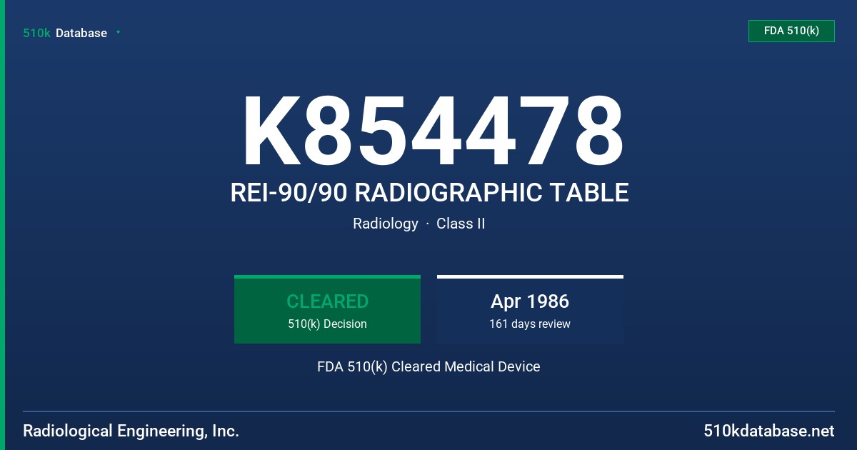 K854478 REI-90/90 RADIOGRAPHIC TABLE FDA 510(k) Cleared Medical Device