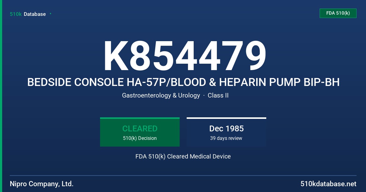 K854479 BEDSIDE CONSOLE HA-57P/BLOOD & HEPARIN PUMP BIP-BH FDA 510(k) Cleared Medical Device
