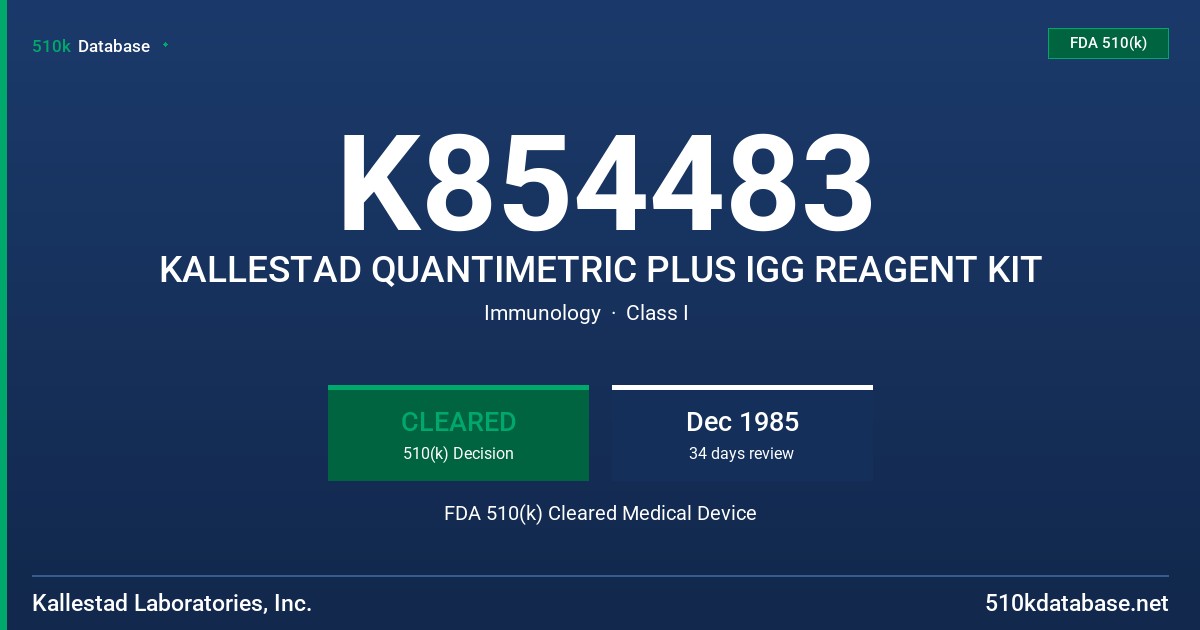 K854483 KALLESTAD QUANTIMETRIC PLUS IGG REAGENT KIT FDA 510(k) Cleared Medical Device