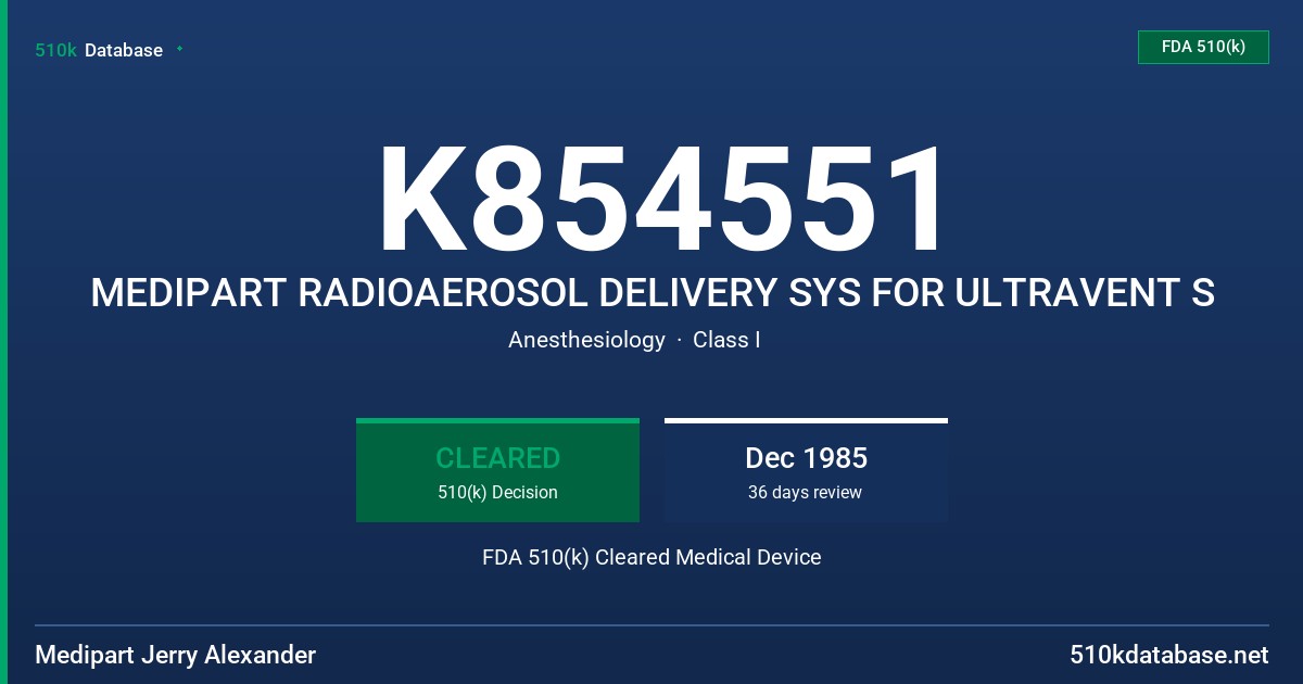 K854551 MEDIPART RADIOAEROSOL DELIVERY SYS FOR ULTRAVENT S FDA 510(k) Cleared Medical Device