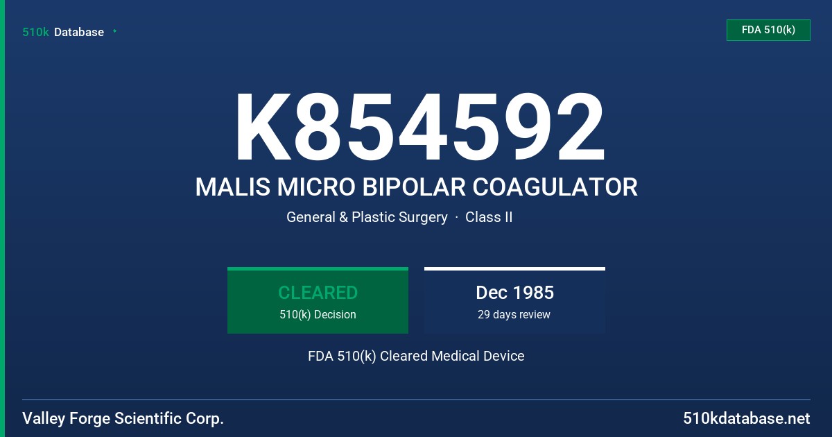 K854592 MALIS MICRO BIPOLAR COAGULATOR FDA 510(k) Cleared Medical Device