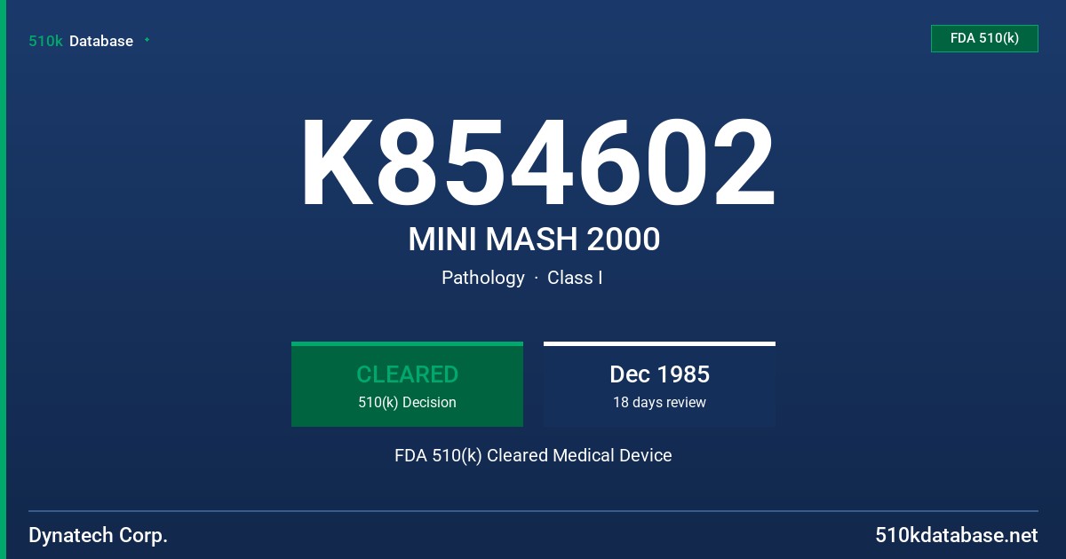 K854602 MINI MASH 2000 FDA 510(k) Cleared Medical Device