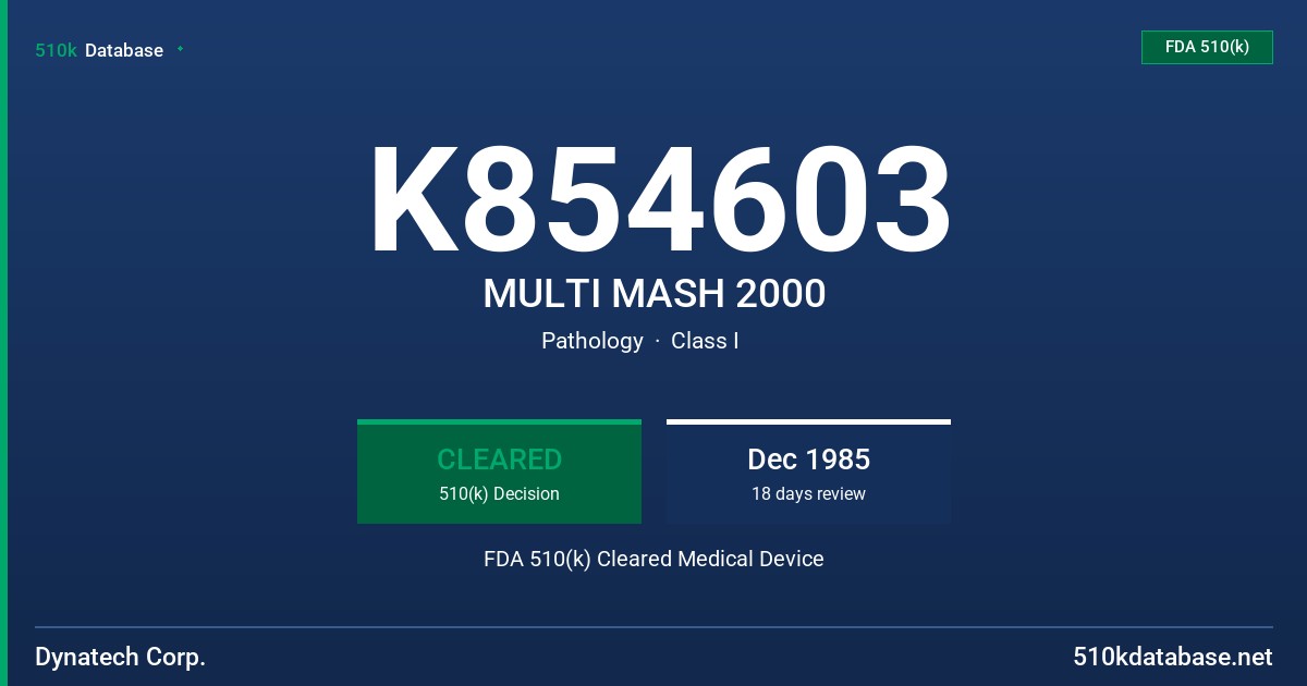 K854603 MULTI MASH 2000 FDA 510(k) Cleared Medical Device