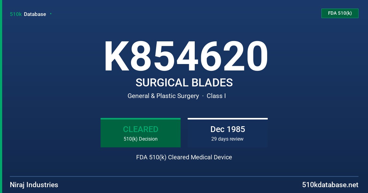 K854620 SURGICAL BLADES FDA 510(k) Cleared Medical Device