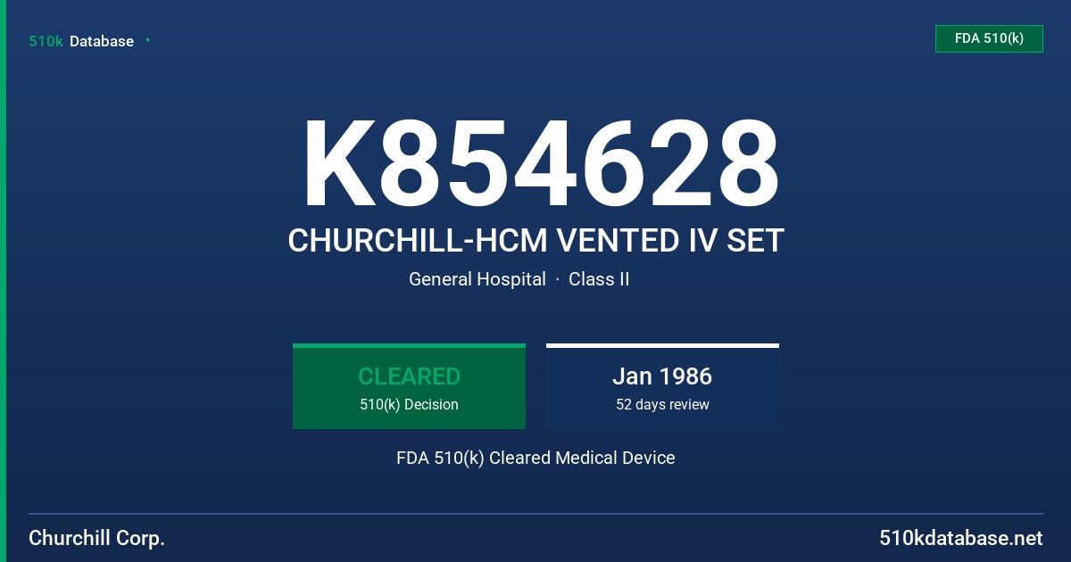 K854628 CHURCHILL-HCM VENTED IV SET FDA 510(k) Cleared Medical Device