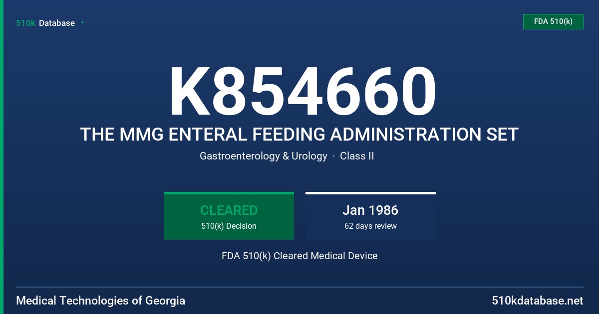 K854660 THE MMG ENTERAL FEEDING ADMINISTRATION SET FDA 510(k) Cleared Medical Device