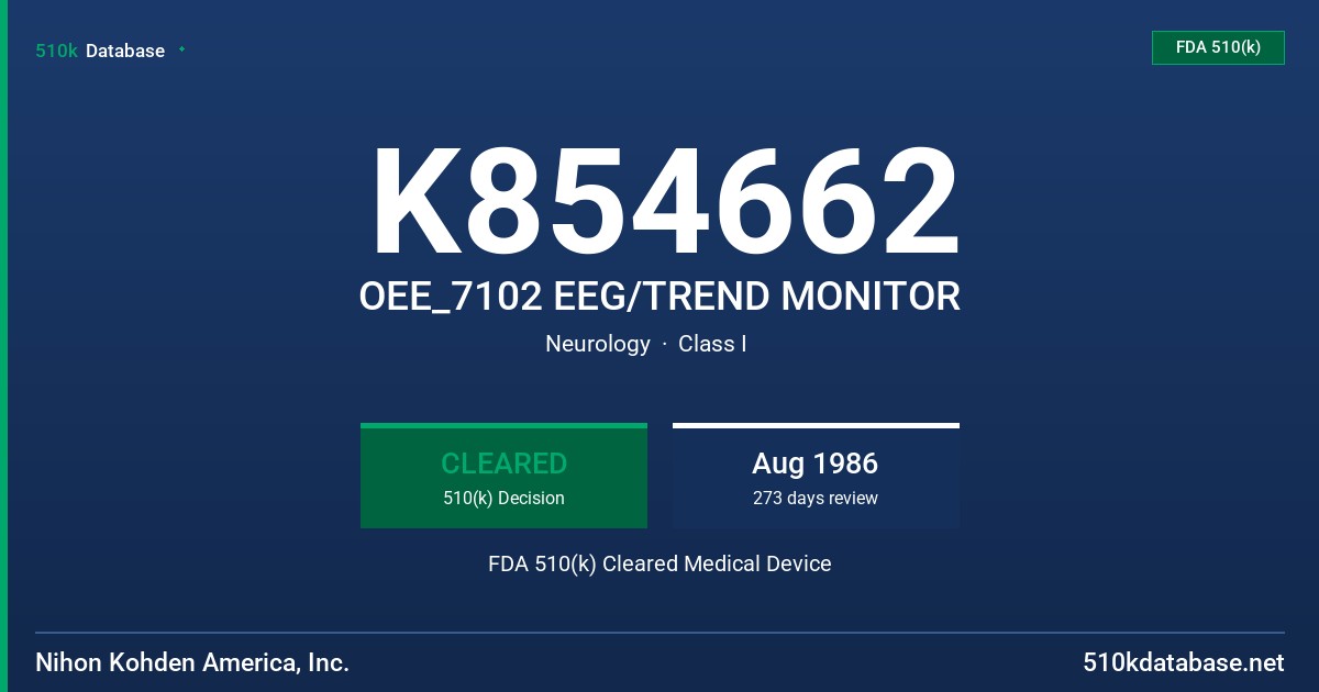 K854662 OEE_7102 EEG/TREND MONITOR FDA 510(k) Cleared Medical Device