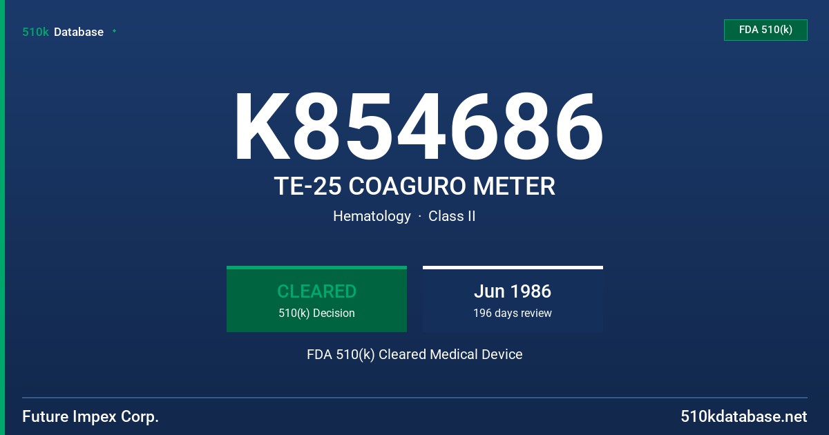 K854686 TE-25 COAGURO METER FDA 510(k) Cleared Medical Device