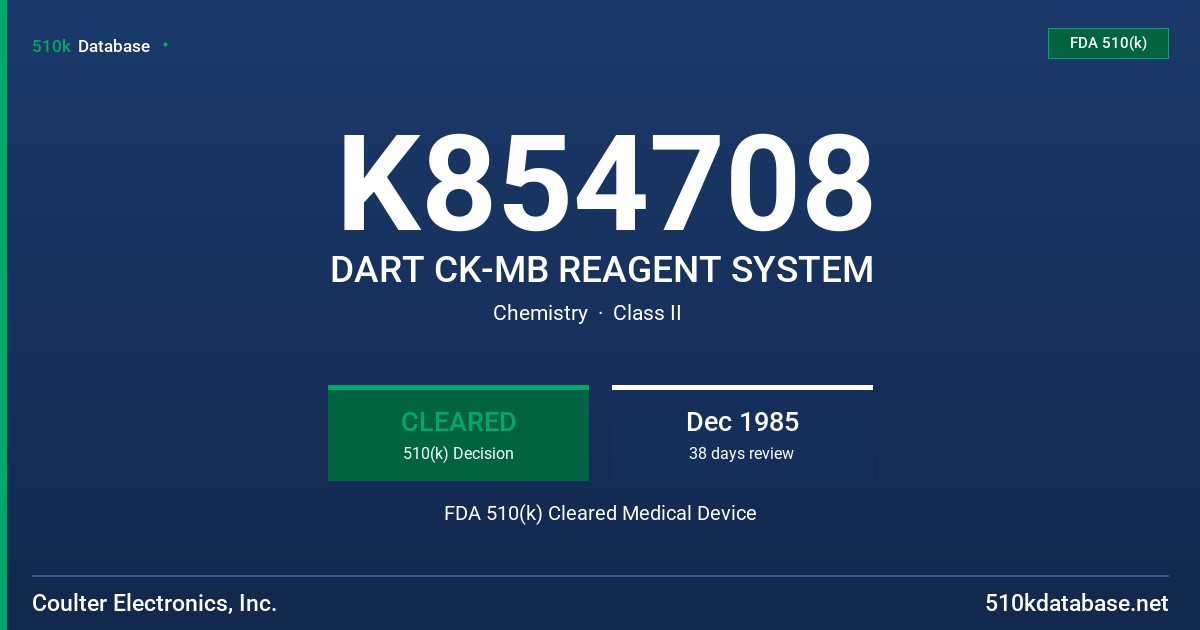 K854708 DART CK-MB REAGENT SYSTEM FDA 510(k) Cleared Medical Device