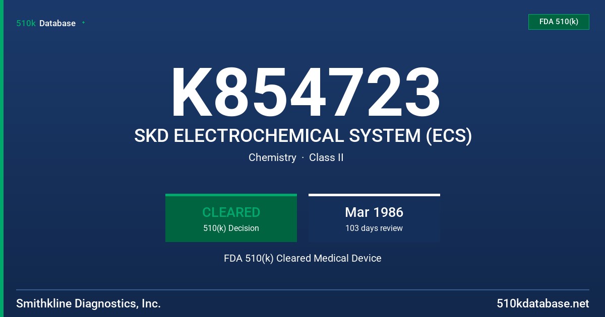 K854723 SKD ELECTROCHEMICAL SYSTEM (ECS) FDA 510(k) Cleared Medical Device