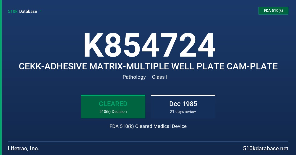 K854724 CEKK-ADHESIVE MATRIX-MULTIPLE WELL PLATE CAM-PLATE FDA 510(k) Cleared Medical Device