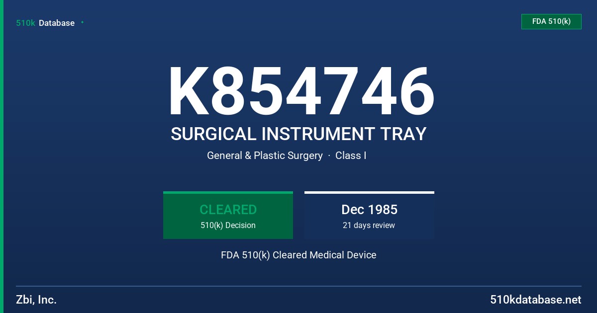 K854746 SURGICAL INSTRUMENT TRAY FDA 510(k) Cleared Medical Device