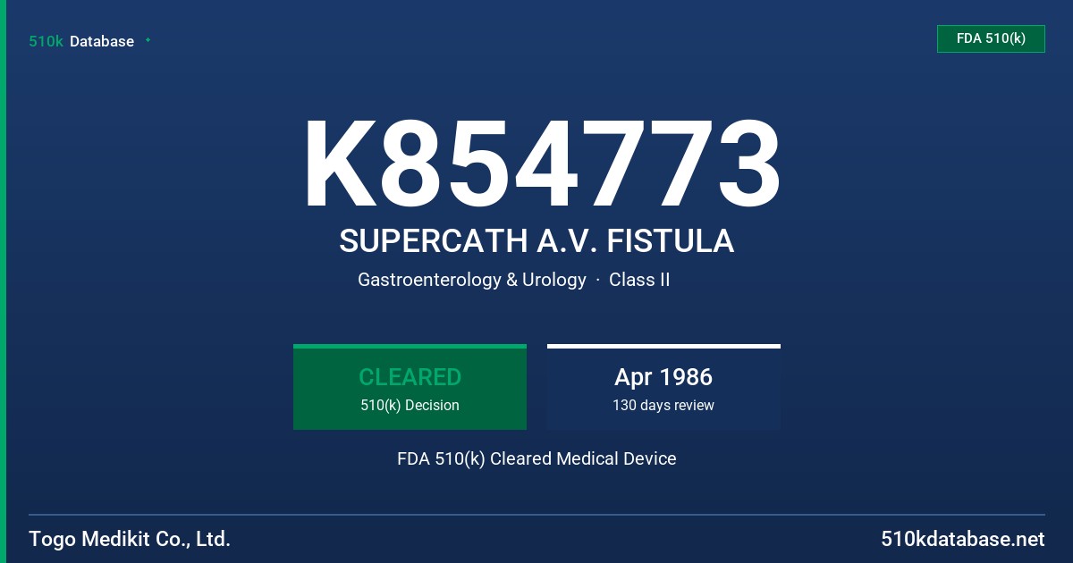 K854773 SUPERCATH A.V. FISTULA FDA 510(k) Cleared Medical Device