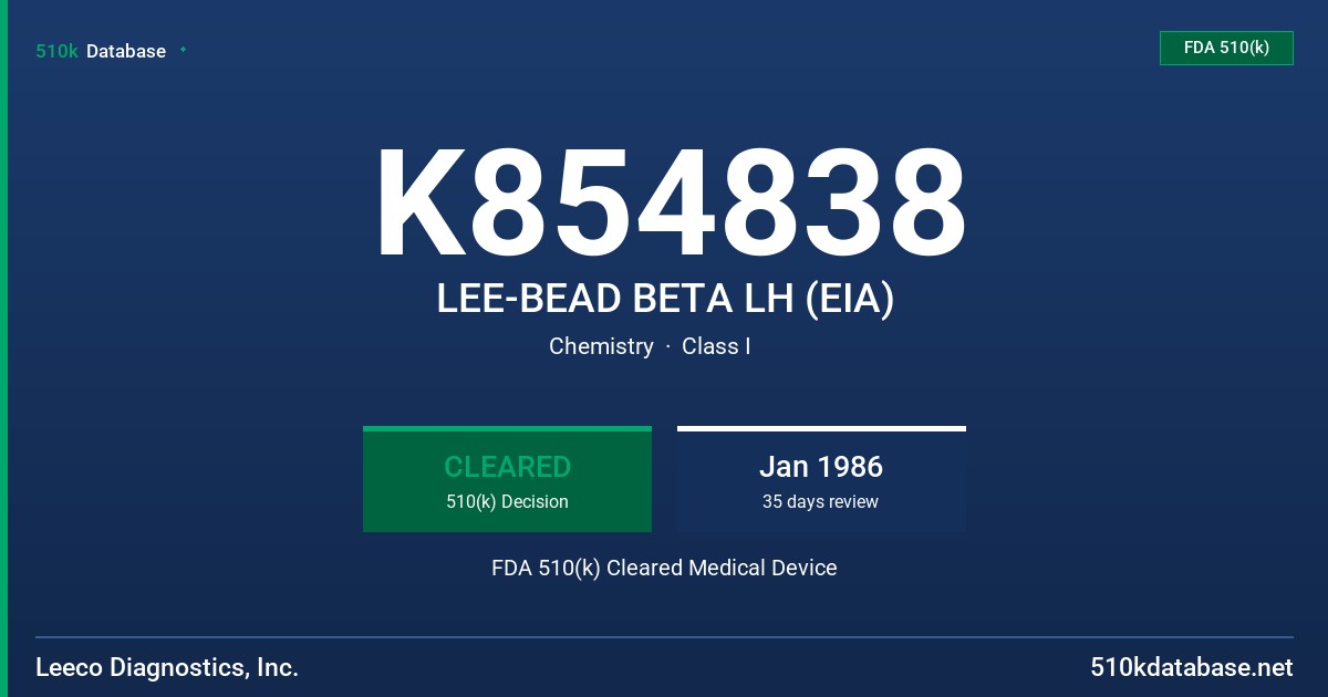 K854838 LEE-BEAD BETA LH (EIA) FDA 510(k) Cleared Medical Device
