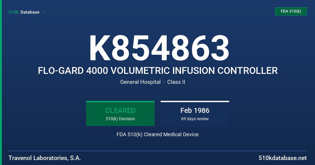 K854863 FLO-GARD 4000 VOLUMETRIC INFUSION CONTROLLER FDA 510(k) Cleared Medical Device