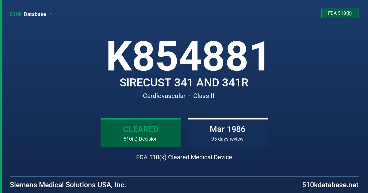 K854881 SIRECUST 341 AND 341R FDA 510(k) Cleared Medical Device
