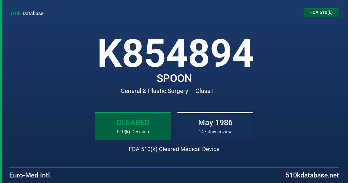 K854894 SPOON FDA 510(k) Cleared Medical Device