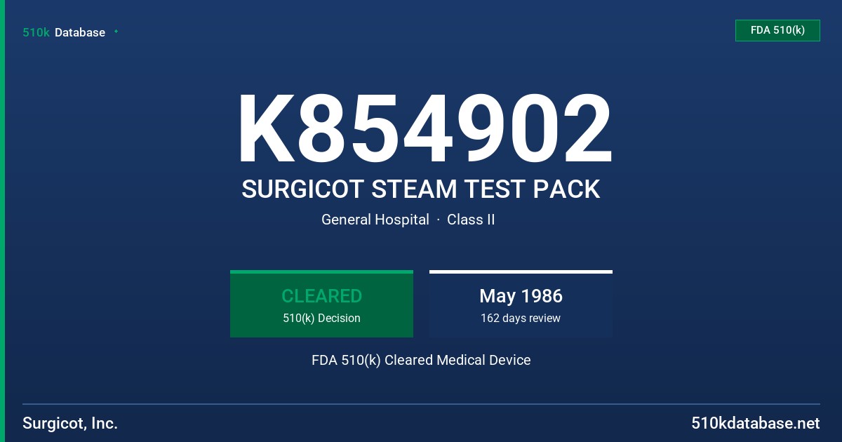 K854902 SURGICOT STEAM TEST PACK FDA 510(k) Cleared Medical Device