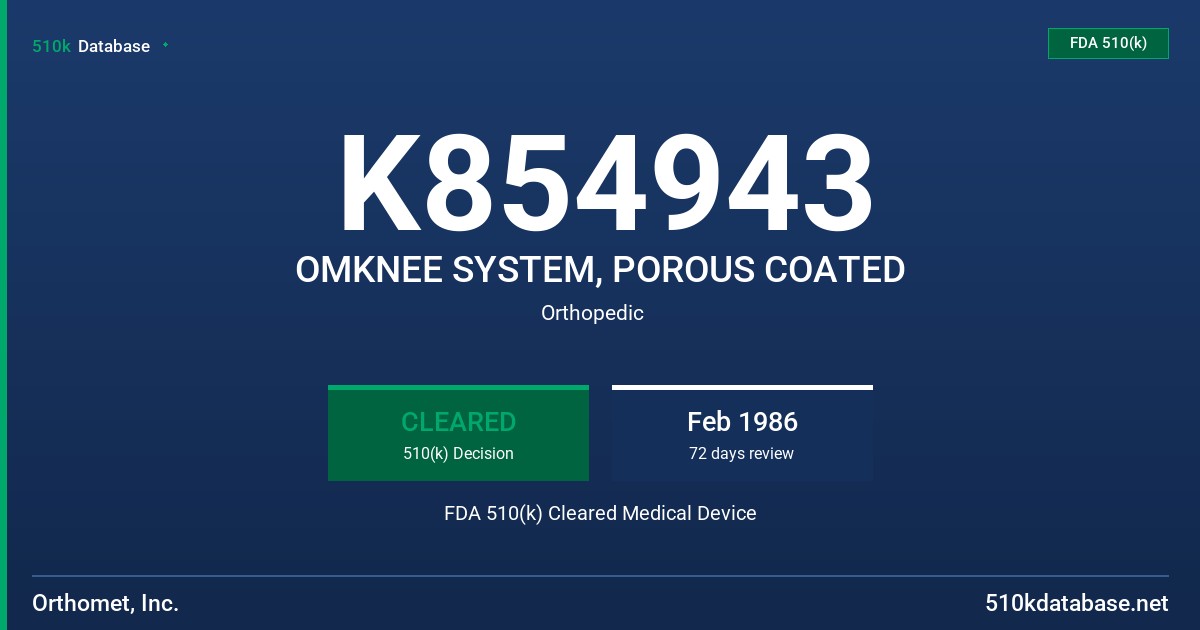 K854943 OMKNEE SYSTEM, POROUS COATED FDA 510(k) Cleared Medical Device