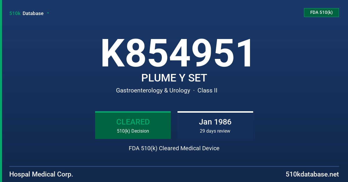 K854951 PLUME Y SET FDA 510(k) Cleared Medical Device