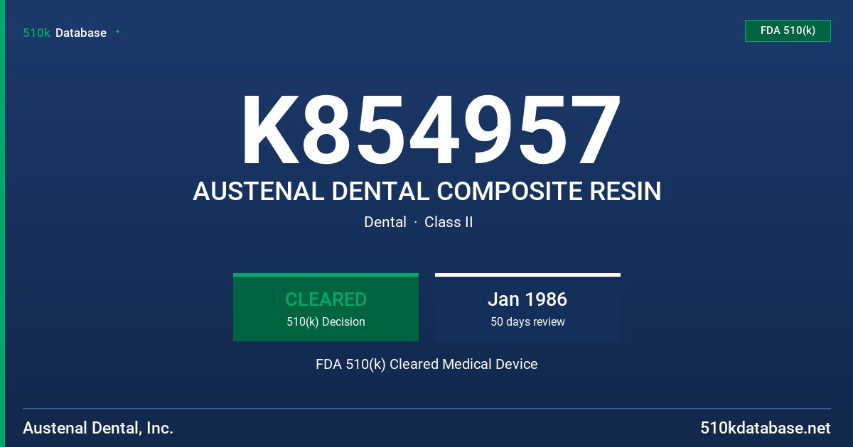K854957 AUSTENAL DENTAL COMPOSITE RESIN FDA 510(k) Cleared Medical Device