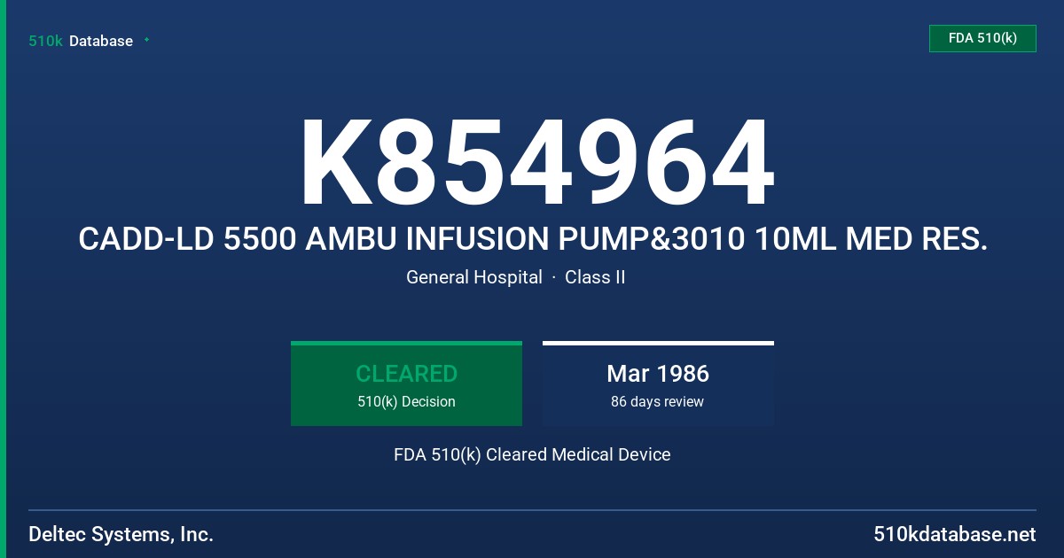 K854964 CADD-LD 5500 AMBU INFUSION PUMP&3010 10ML MED RES. FDA 510(k) Cleared Medical Device