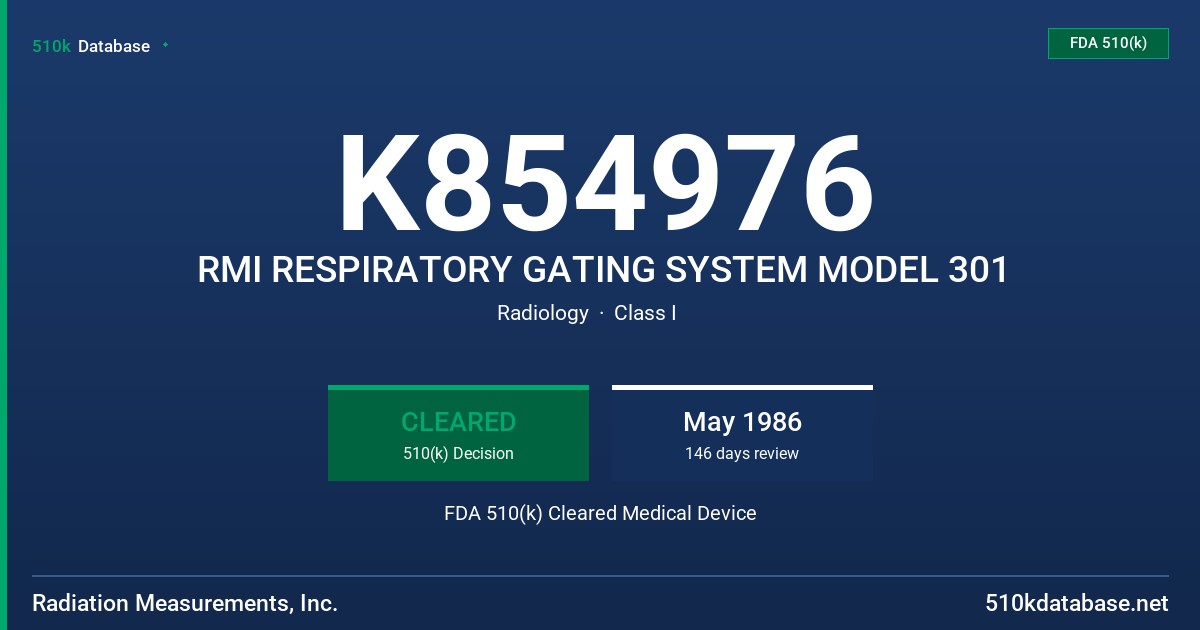 K854976 RMI RESPIRATORY GATING SYSTEM MODEL 301 FDA 510(k) Cleared Medical Device