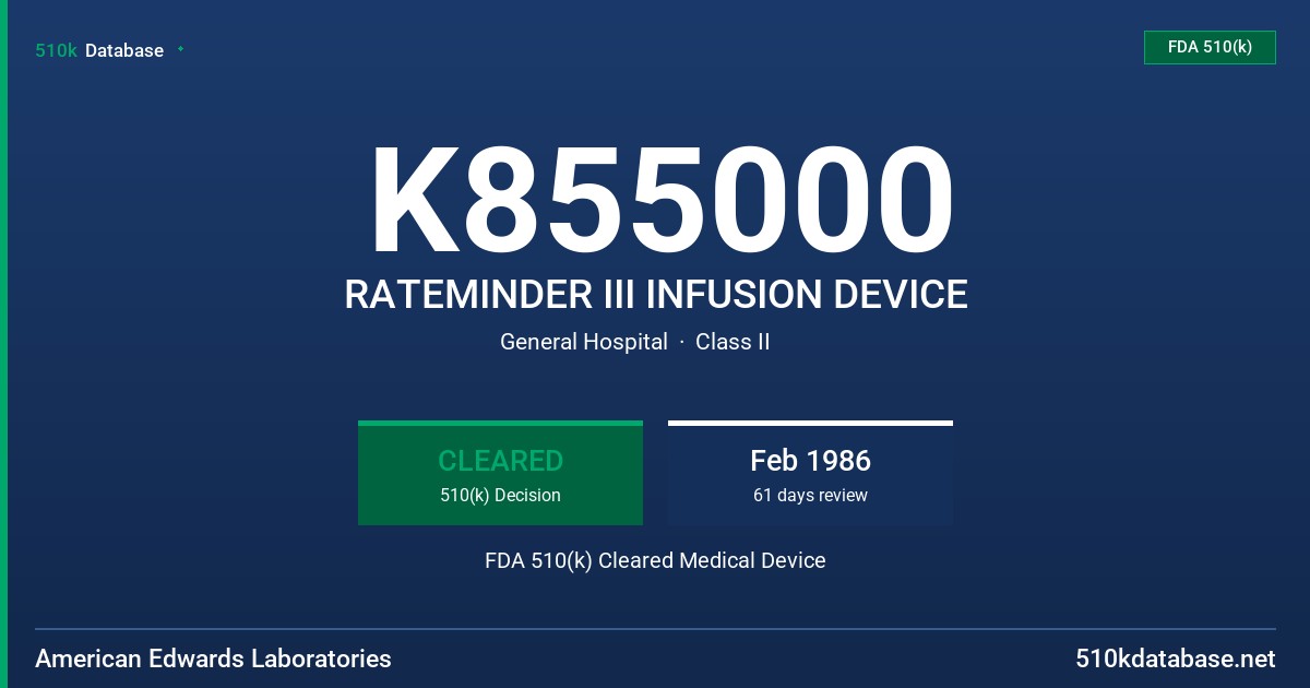 K855000 RATEMINDER III INFUSION DEVICE FDA 510(k) Cleared Medical Device