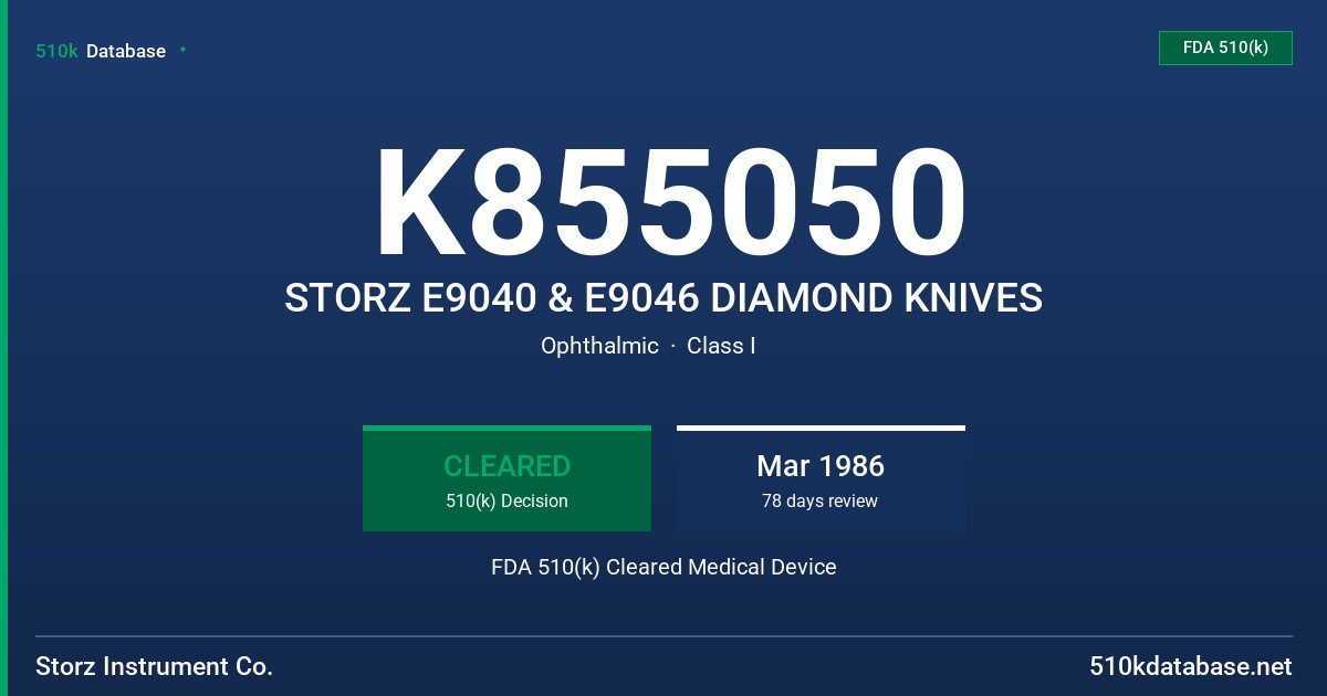 K855050 STORZ E9040 & E9046 DIAMOND KNIVES FDA 510(k) Cleared Medical Device