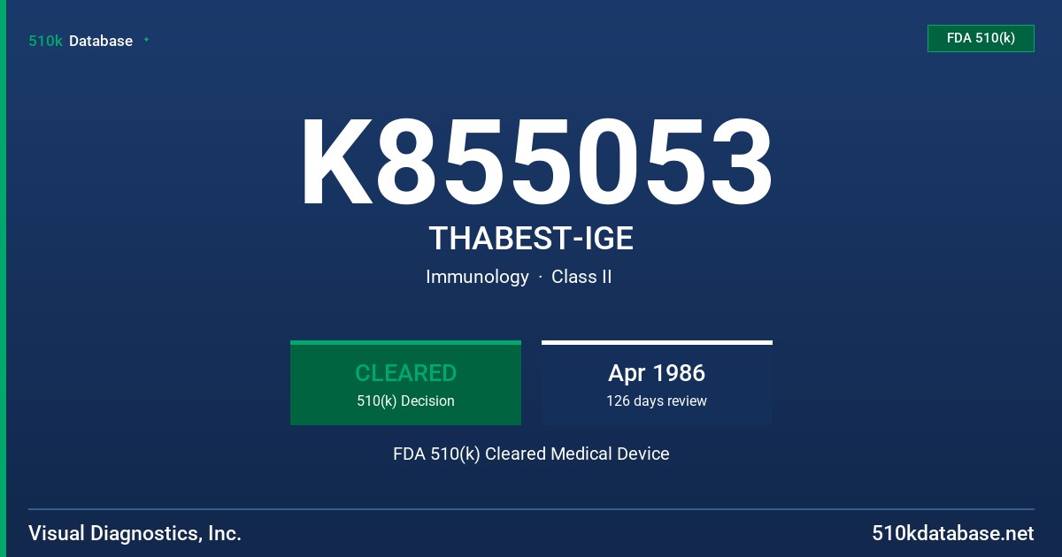 K855053 THABEST-IGE FDA 510(k) Cleared Medical Device