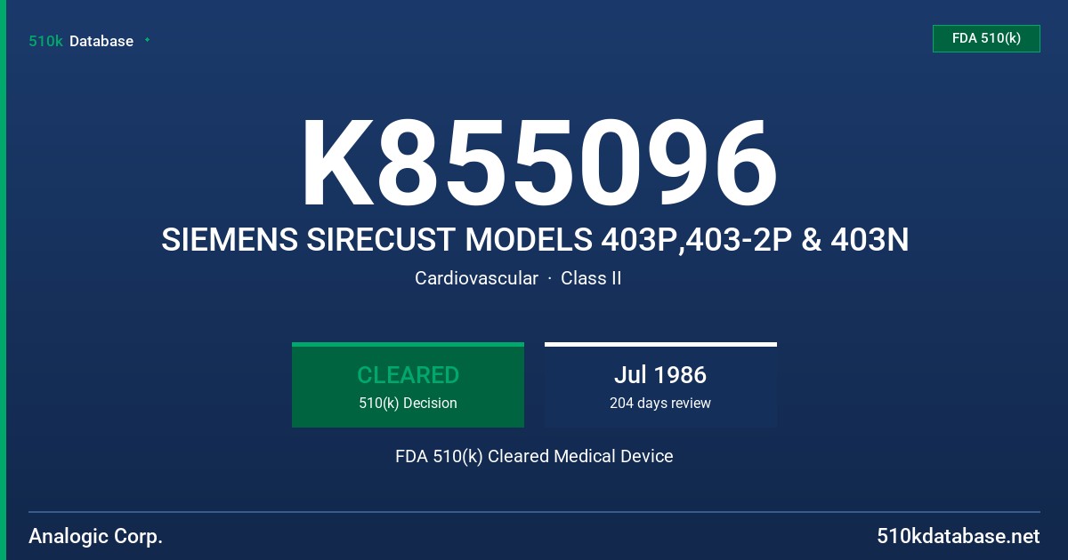 K855096 SIEMENS SIRECUST MODELS 403P,403-2P & 403N FDA 510(k) Cleared Medical Device