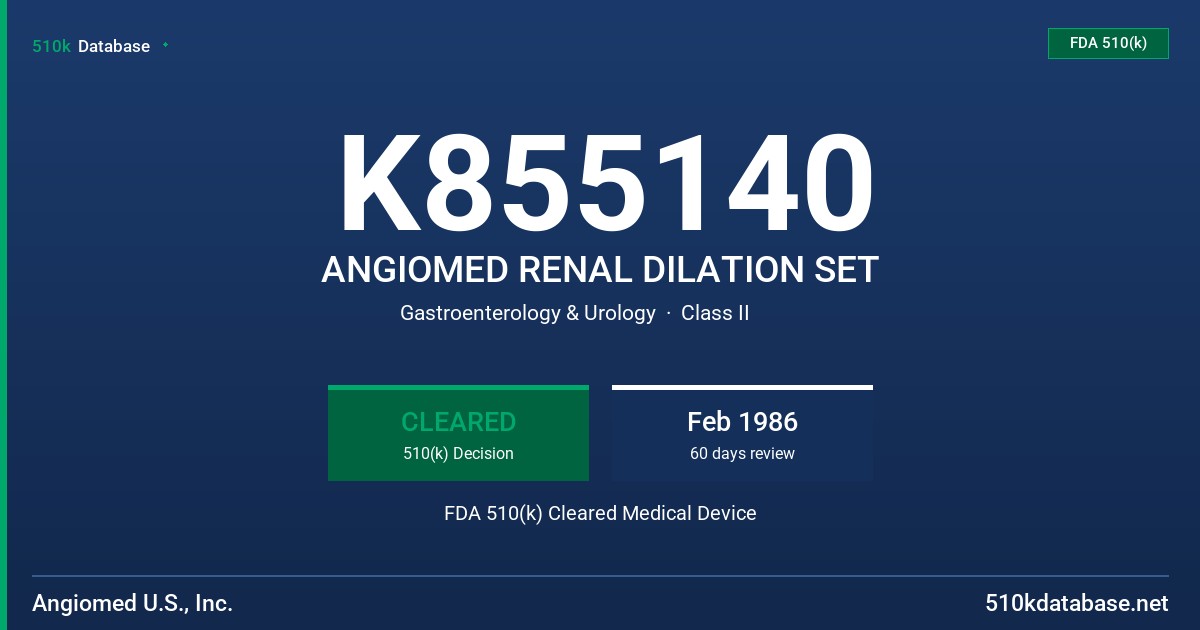 K855140 ANGIOMED RENAL DILATION SET FDA 510(k) Cleared Medical Device