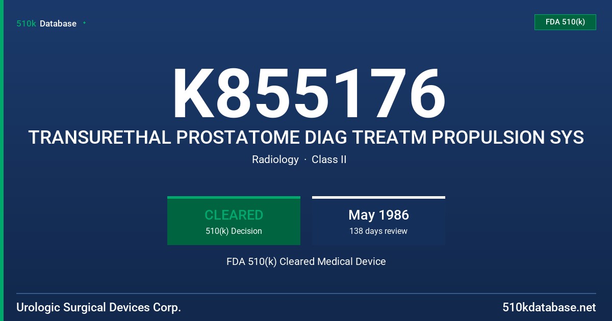 K855176 TRANSURETHAL PROSTATOME DIAG TREATM PROPULSION SYS FDA 510(k) Cleared Medical Device