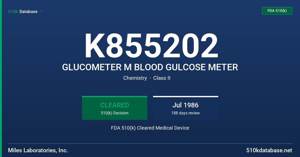 K855202 GLUCOMETER M BLOOD GULCOSE METER FDA 510(k) Cleared Medical Device
