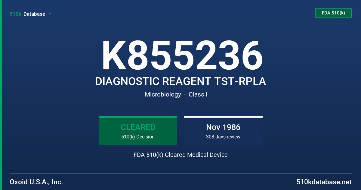 K855236 DIAGNOSTIC REAGENT TST-RPLA FDA 510(k) Cleared Medical Device