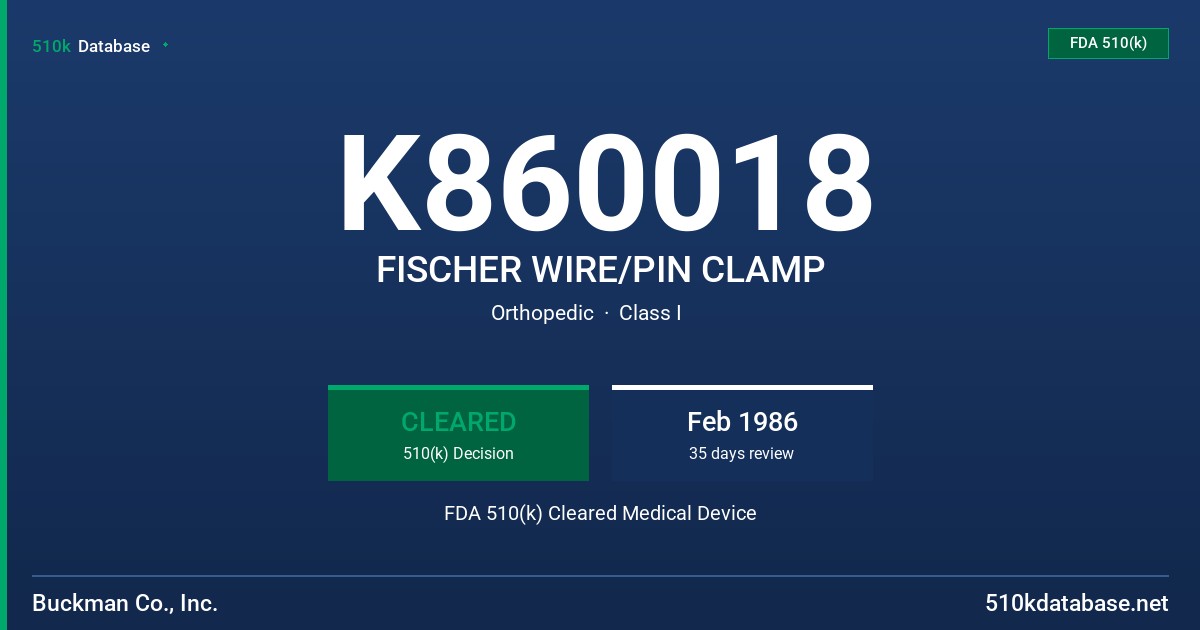 K860018 FISCHER WIRE/PIN CLAMP FDA 510(k) Cleared Medical Device
