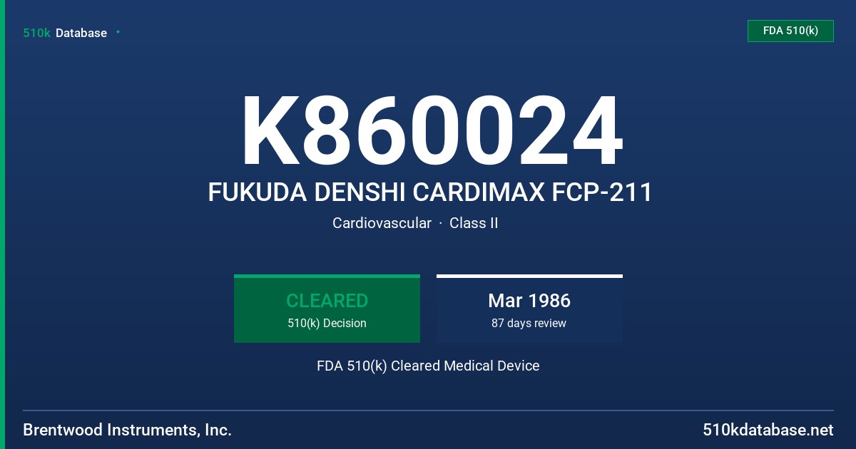 K860024 FUKUDA DENSHI CARDIMAX FCP-211 FDA 510(k) Cleared Medical Device