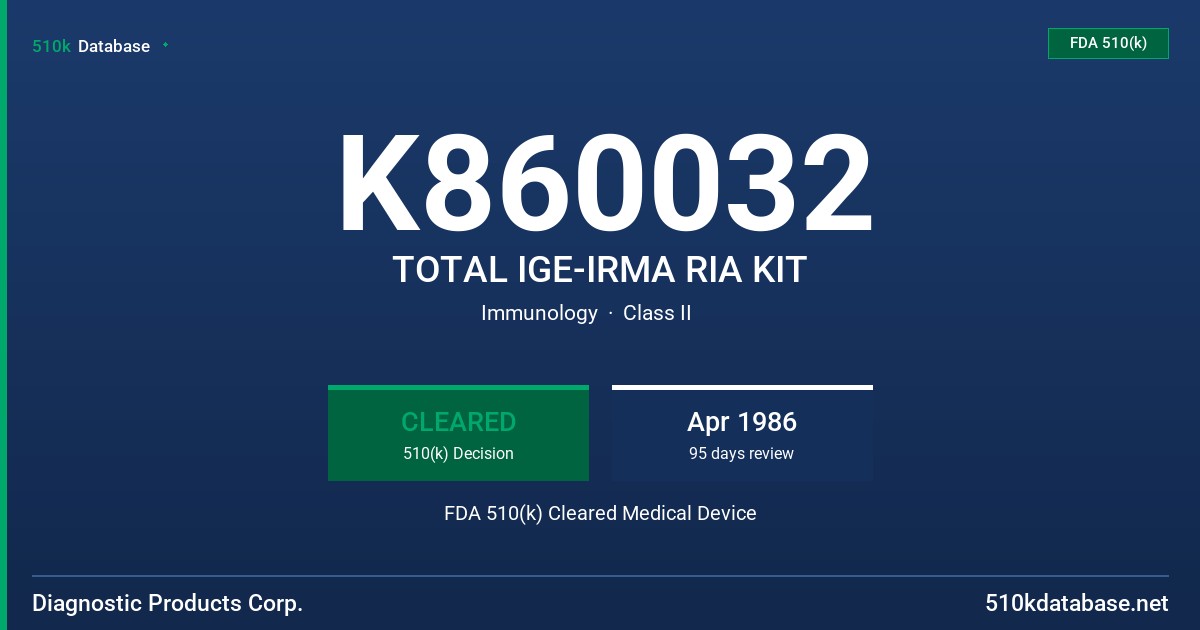 K860032 TOTAL IGE-IRMA RIA KIT FDA 510(k) Cleared Medical Device
