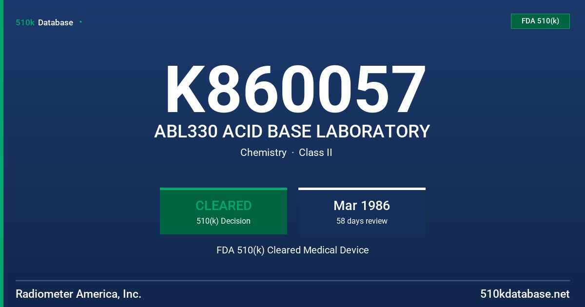 K860057 ABL330 ACID BASE LABORATORY FDA 510(k) Cleared Medical Device