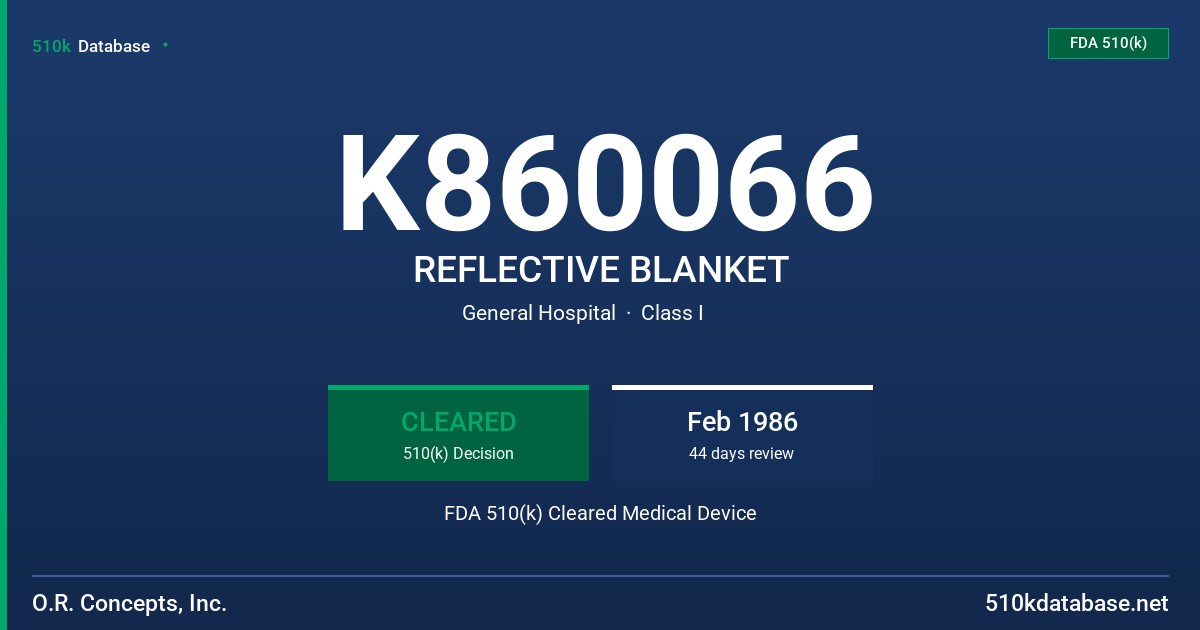 K860066 REFLECTIVE BLANKET FDA 510(k) Cleared Medical Device