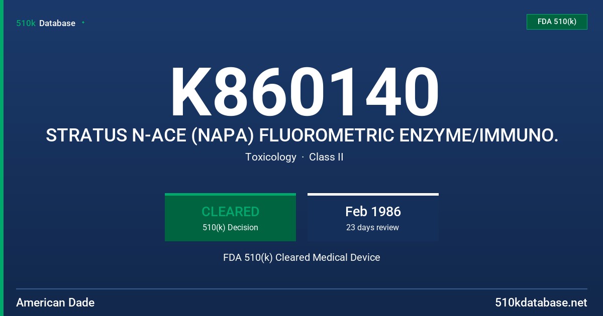 K860140 STRATUS N-ACE (NAPA) FLUOROMETRIC ENZYME/IMMUNO. FDA 510(k) Cleared Medical Device