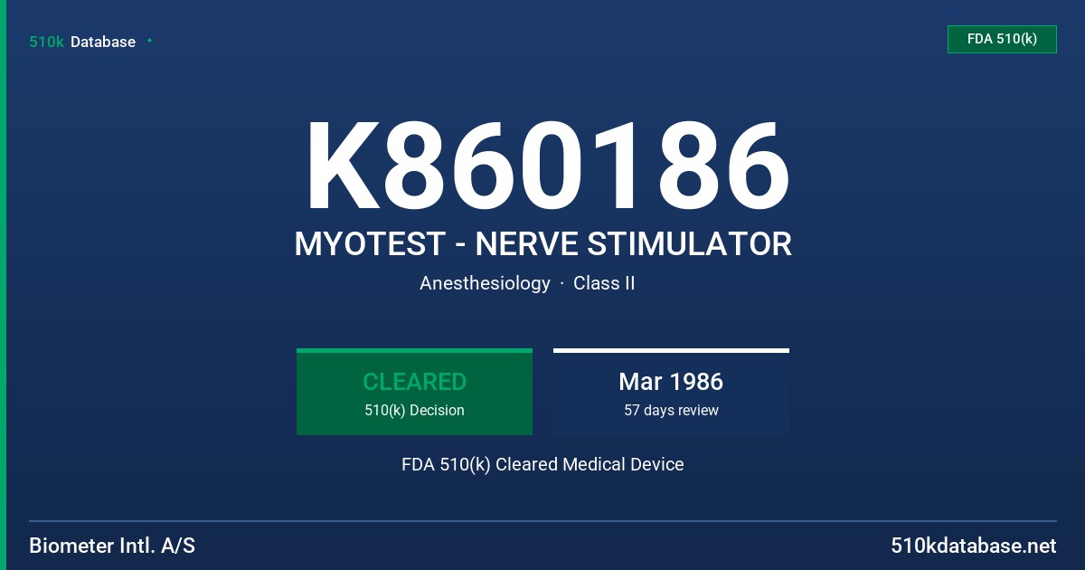 K860186 MYOTEST - NERVE STIMULATOR FDA 510(k) Cleared Medical Device