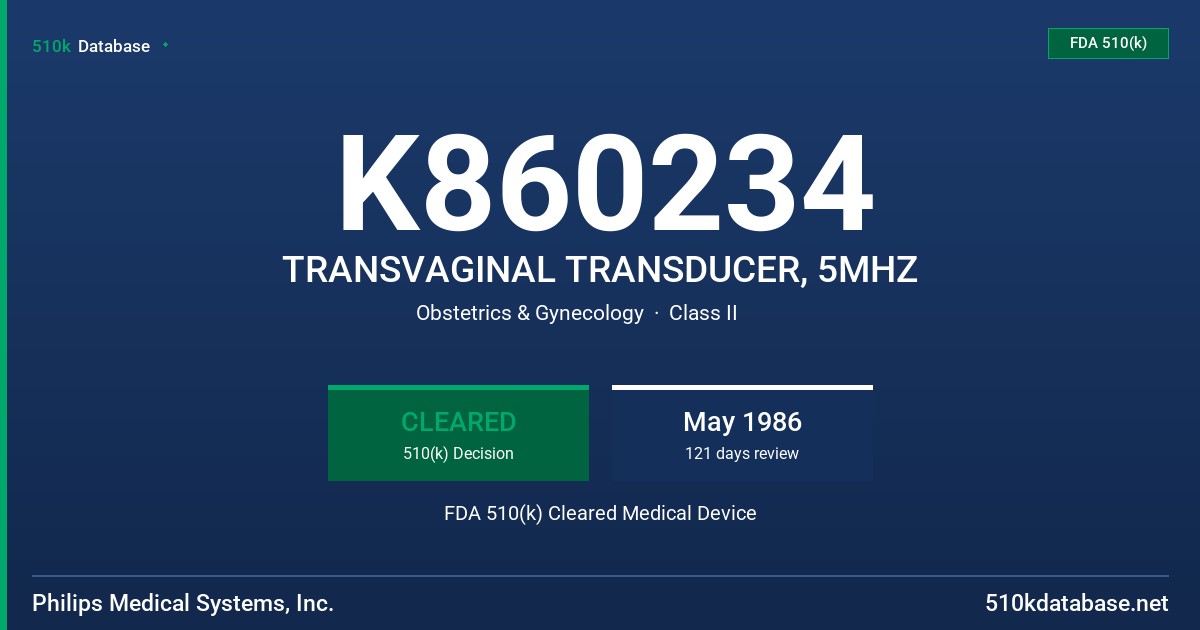 K860234 TRANSVAGINAL TRANSDUCER, 5MHZ FDA 510(k) Cleared Medical Device