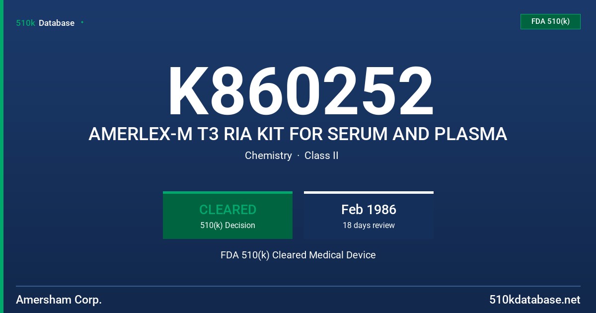 K860252 AMERLEX-M T3 RIA KIT FOR SERUM AND PLASMA FDA 510(k) Cleared Medical Device