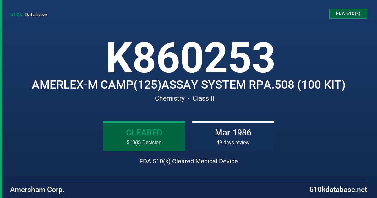 K860253 AMERLEX-M CAMP(125)ASSAY SYSTEM RPA.508 (100 KIT) FDA 510(k) Cleared Medical Device