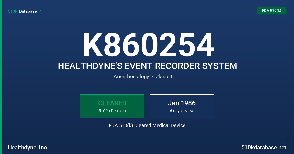 K860254 HEALTHDYNE'S EVENT RECORDER SYSTEM FDA 510(k) Cleared Medical Device