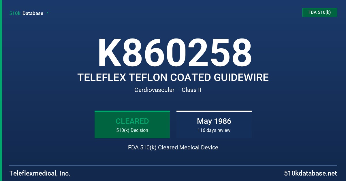 K860258 TELEFLEX TEFLON COATED GUIDEWIRE FDA 510(k) Cleared Medical Device