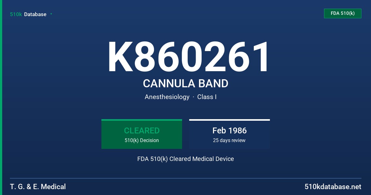 K860261 CANNULA BAND FDA 510(k) Cleared Medical Device