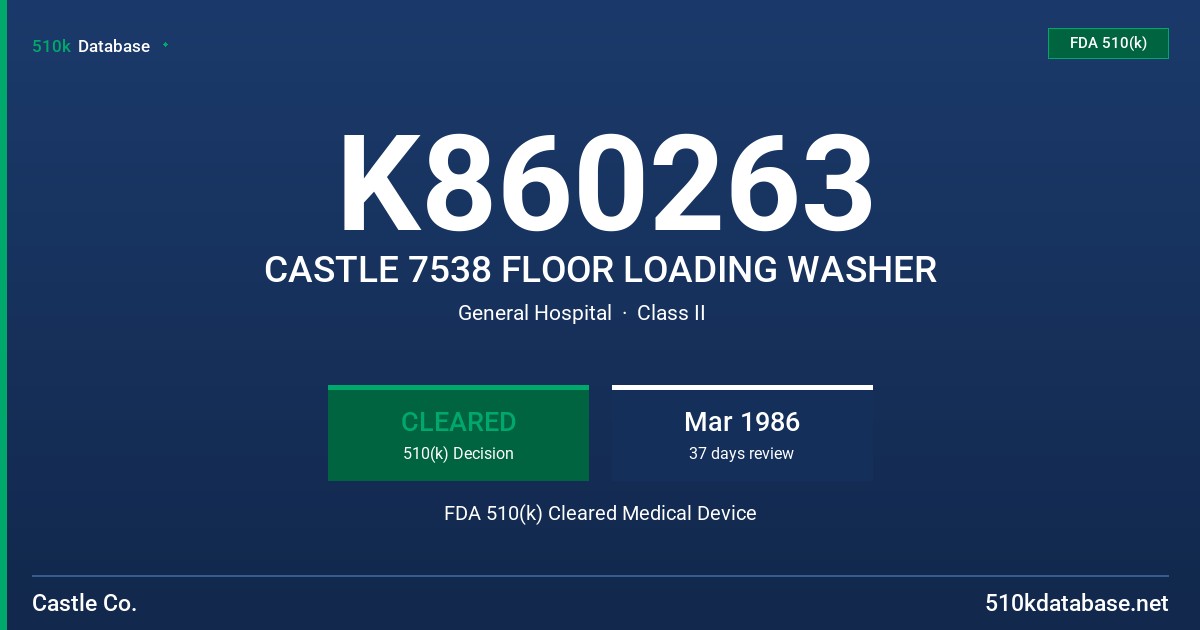K860263 CASTLE 7538 FLOOR LOADING WASHER FDA 510(k) Cleared Medical Device
